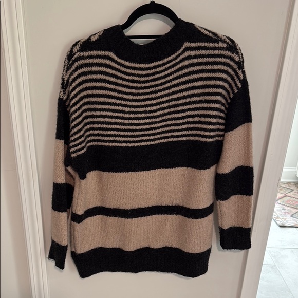 Striped V-Neck Sweater - Black and Tan - Picture 4 of 4